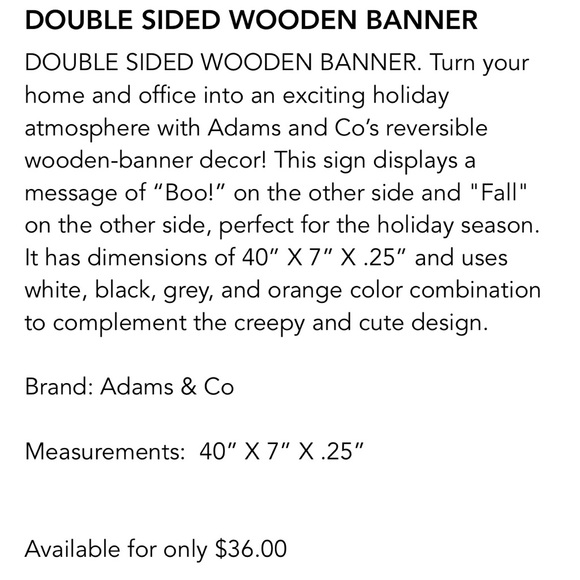 Double sided wooden fall banner by Adams & Co - Picture 2 of 2